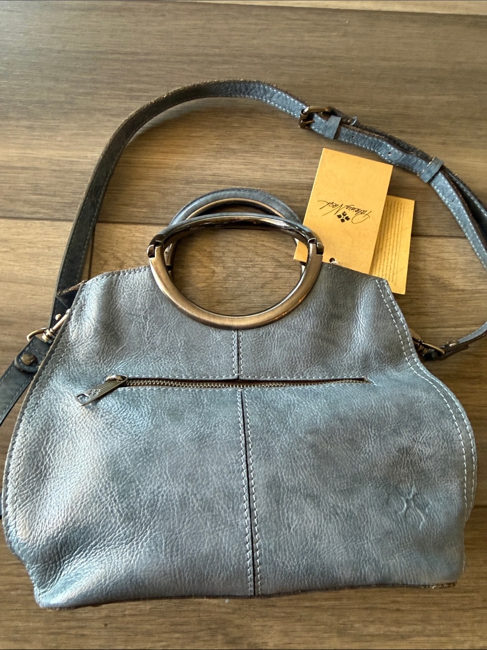 Patricia Nash Blue Floral Cutout Satchel with Silver Underlay - Picture 4 of 11